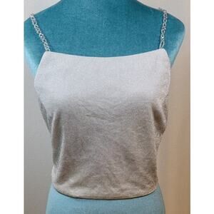 Bari Jay Top Womens Size 10 Silver Sparkly Tie Back Punk Sexy Rockstar Vintage